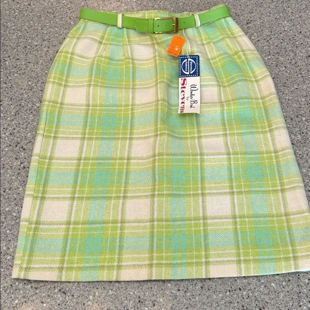 STEVENS Vintage 60s Wool Plaid Skirt Palm Springs Golf Resort Mod Pastel *NEW*